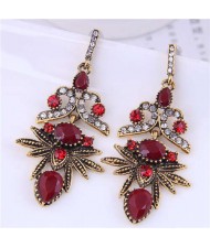 Ethnic Style Wholesale Vintage Color Alloy Exaggerated Flower Dangle Earrings - Red
