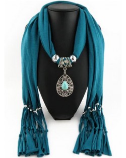 Trendy Metal Water Drop Pendant Scarf Necklace - Blue