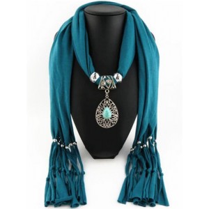 Trendy Metal Water Drop Pendant Scarf Necklace - Ink Green