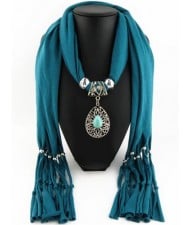 Trendy Metal Water Drop Pendant Scarf Necklace - Ink Green