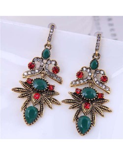Ethnic Style Wholesale Vintage Color Alloy Exaggerated Flower Dangle Earrings - Green