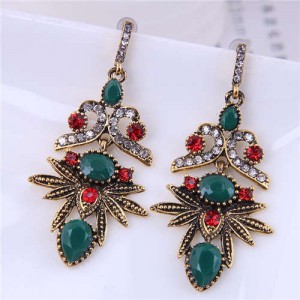 Ethnic Style Wholesale Vintage Color Alloy Exaggerated Flower Dangle Earrings - Green
