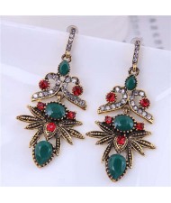 Ethnic Style Wholesale Vintage Color Alloy Exaggerated Flower Dangle Earrings - Green