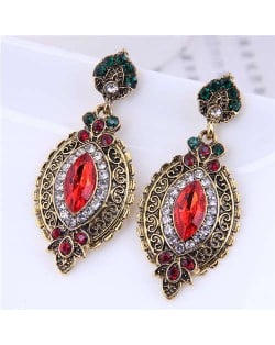 Vintage Style French Impressionism Rhinestone Embellished Leaf Shape Wholesale Earrings - Red