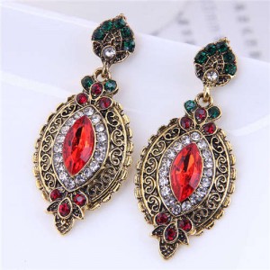 Vintage Style French Impressionism Rhinestone Embellished Leaf Shape Wholesale Earrings - Red