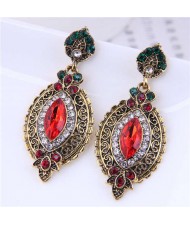 Vintage Style French Impressionism Rhinestone Embellished Leaf Shape Wholesale Earrings - Red