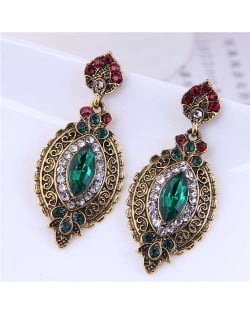 Vintage Style French Impressionism Rhinestone Embellished Leaf Shape Wholesale Earrings - Green