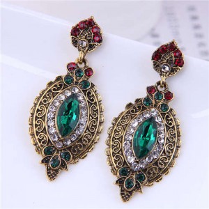 Vintage Style French Impressionism Rhinestone Embellished Leaf Shape Wholesale Earrings - Green