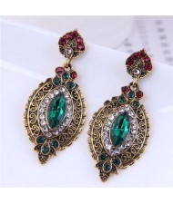 Vintage Style French Impressionism Rhinestone Embellished Leaf Shape Wholesale Earrings - Green