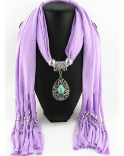 Trendy Metal Water Drop Pendant Scarf Necklace - Purple
