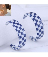 Wholesale Jewelry Popular Checkered Pattern Women Hoop Acrylic Earrings - Blue