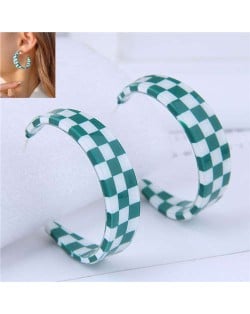 Wholesale Jewelry Popular Checkered Pattern Women Hoop Acrylic Earrings - Green