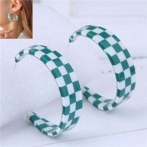 Wholesale Jewelry Popular Checkered Pattern Women Hoop Acrylic Earrings - Green