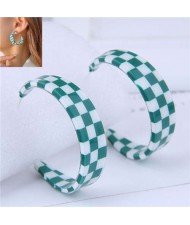 Wholesale Jewelry Popular Checkered Pattern Women Hoop Acrylic Earrings - Green