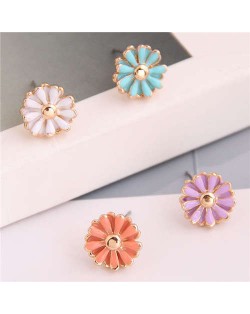 Korean Fashion Lovly Style Small Daisy Flower 4 Pieces Combo Wholesale Earrings Set - Color 1