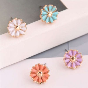 Korean Fashion Lovly Style Small Daisy Flower 4 Pieces Combo Wholesale Earrings Set - Color 1