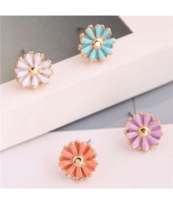 Korean Fashion Lovly Style Small Daisy Flower 4 Pieces Combo Wholesale Earrings Set - Color 1