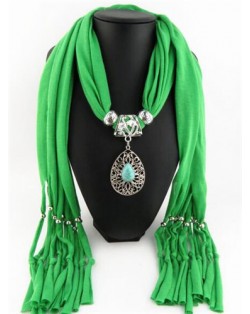 Trendy Metal Water Drop Pendant Scarf Necklace - Green