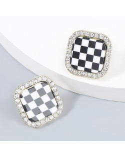 Popular Minimalist Square Black and White Classic Checkered Design Wholesale Stud Earrings