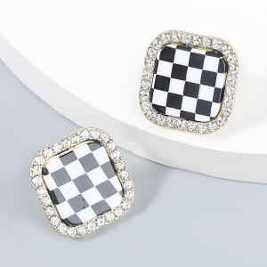 Popular Minimalist Square Black and White Classic Checkered Design Wholesale Stud Earrings