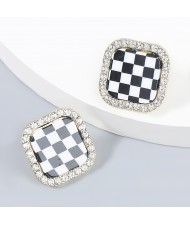 Popular Minimalist Square Black and White Classic Checkered Design Wholesale Stud Earrings