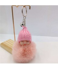 Fashion Women Handbag Pendant Cute Sleeping Baby Mini Bell Fluffy Design Wholesale Key Chain - Pink
