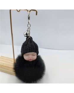 Fashion Women Handbag Pendant Cute Sleeping Baby Mini Bell Fluffy Design Wholesale Key Chain - Black