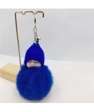 Fashion Women Handbag Pendant Cute Sleeping Baby Mini Bell Fluffy Design Wholesale Key Chain - Royal Blue