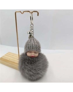 Fashion Women Handbag Pendant Cute Sleeping Baby Mini Bell Fluffy Design Wholesale Key Chain - Gray