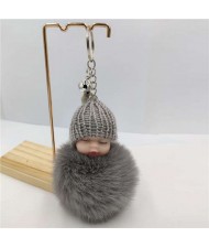 Fashion Women Handbag Pendant Cute Sleeping Baby Mini Bell Fluffy Design Wholesale Key Chain - Gray