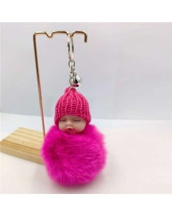 Fashion Women Handbag Pendant Cute Sleeping Baby Mini Bell Fluffy Design Wholesale Key Chain - Rose