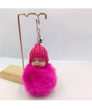 Fashion Women Handbag Pendant Cute Sleeping Baby Mini Bell Fluffy Design Wholesale Key Chain - Rose