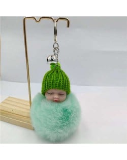 Fashion Women Handbag Pendant Cute Sleeping Baby Mini Bell Fluffy Design Wholesale Key Chain - Green