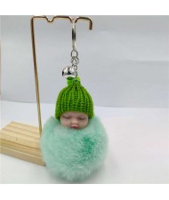 Fashion Women Handbag Pendant Cute Sleeping Baby Mini Bell Fluffy Design Wholesale Key Chain - Green