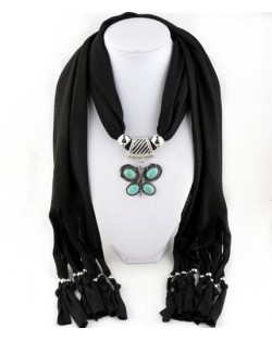 Trendy Metal Butterfly Pendant Scarf Necklace - Rose