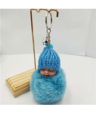 Fashion Women Handbag Pendant Cute Sleeping Baby Mini Bell Fluffy Design Wholesale Key Chain - Blue