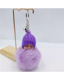 Fashion Women Handbag Pendant Cute Sleeping Baby Mini Bell Fluffy Design Wholesale Key Chain - Purple