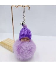Fashion Women Handbag Pendant Cute Sleeping Baby Mini Bell Fluffy Design Wholesale Key Chain - Purple