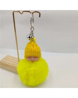 Fashion Women Handbag Pendant Cute Sleeping Baby Mini Bell Fluffy Design Wholesale Key Chain - Yellow