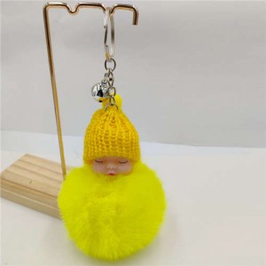 Fashion Women Handbag Pendant Cute Sleeping Baby Mini Bell Fluffy Design Wholesale Key Chain - Yellow