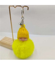 Fashion Women Handbag Pendant Cute Sleeping Baby Mini Bell Fluffy Design Wholesale Key Chain - Yellow