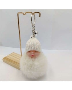 Fashion Women Handbag Pendant Cute Sleeping Baby Mini Bell Fluffy Design Wholesale Key Chain - White