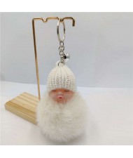Fashion Women Handbag Pendant Cute Sleeping Baby Mini Bell Fluffy Design Wholesale Key Chain - White
