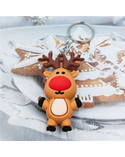 Christmas Fashion Brown Deer Soft Plastic Wholesale Key Ring