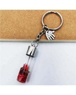 Creative Flowers in the Bottle with Mini Hand Pendants Unique Design Wholesale Key Ring - Red