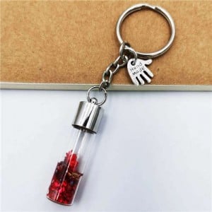 Creative Flowers in the Bottle with Mini Hand Pendants Unique Design Wholesale Key Ring - Red