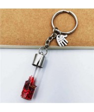 Creative Flowers in the Bottle with Mini Hand Pendants Unique Design Wholesale Key Ring - Red