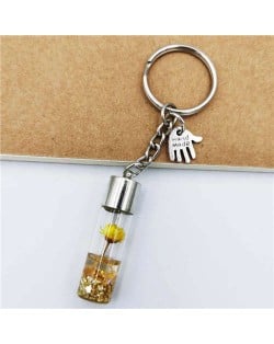 Creative Flowers in the Bottle with Mini Hand Pendants Unique Design Wholesale Key Ring - Yellow