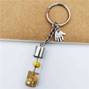 Creative Flowers in the Bottle with Mini Hand Pendants Unique Design Wholesale Key Ring - Yellow