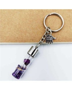 Creative Flowers in the Bottle with Mini Hand Pendants Unique Design Wholesale Key Ring - Purple